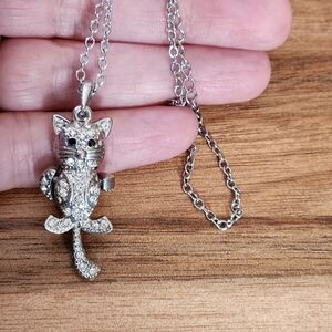 Vintage Rhinestone Cat Necklace